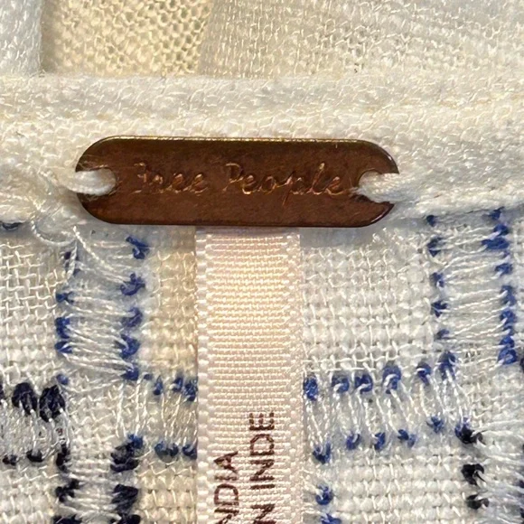 Free People Ivory Blouse with Navy Embroidery - Picture 3 of 11